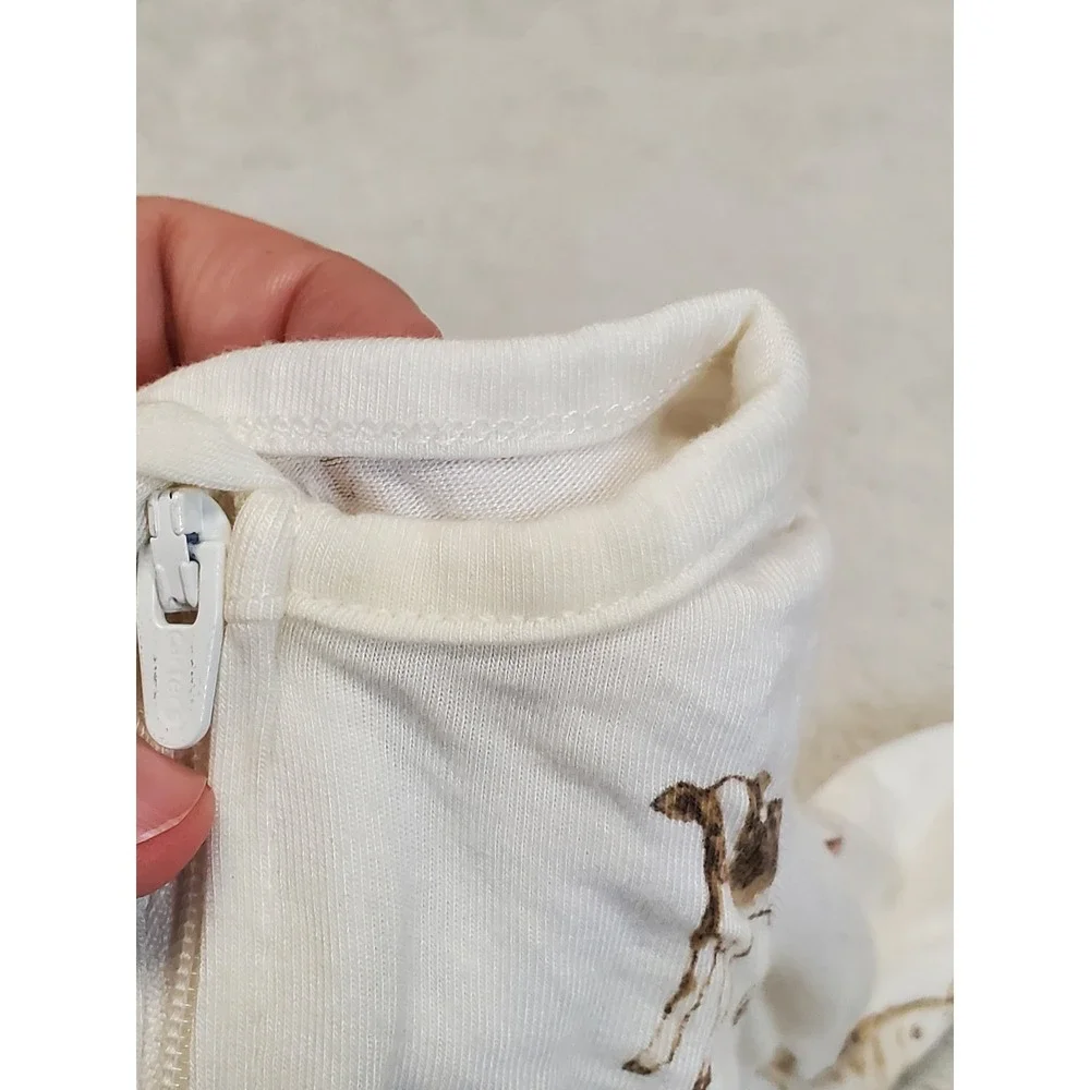Forever French White Tan Bamboo One Piece Pajama Set Unisex Baby Newborn 3 month